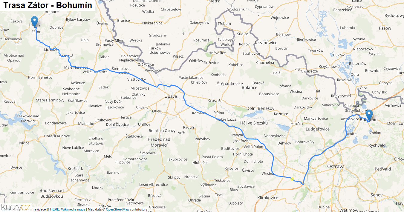Zátor-Bohumín, mapa trasy