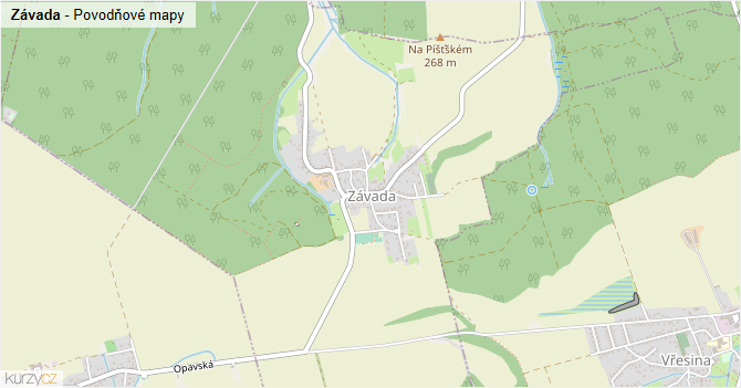 Závada - záplavové mapy stoleté vody