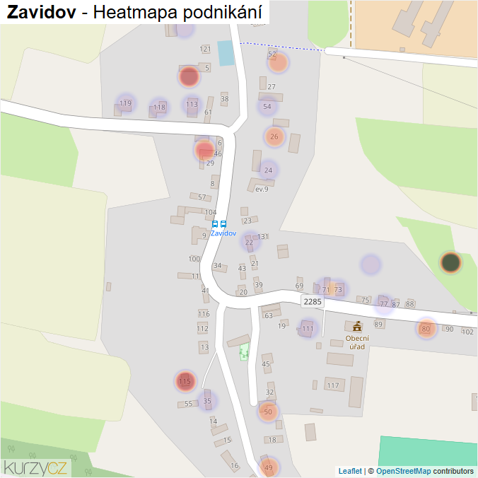 Mapa Zavidov - Firmy v části obce.