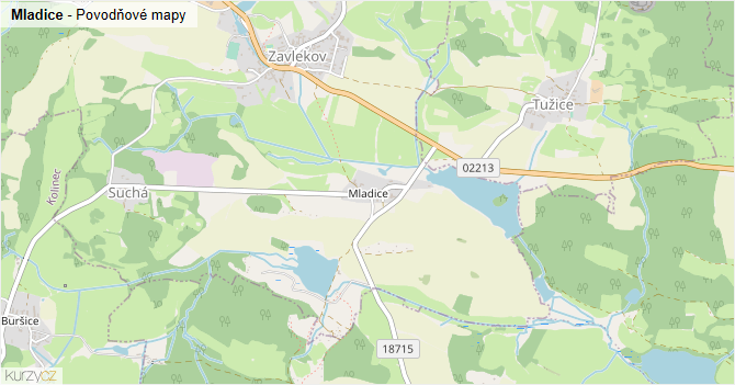 Mladice - záplavové mapy stoleté vody