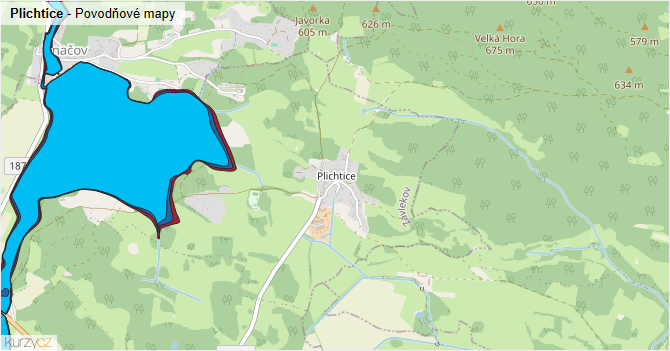 Plichtice - záplavové mapy stoleté vody