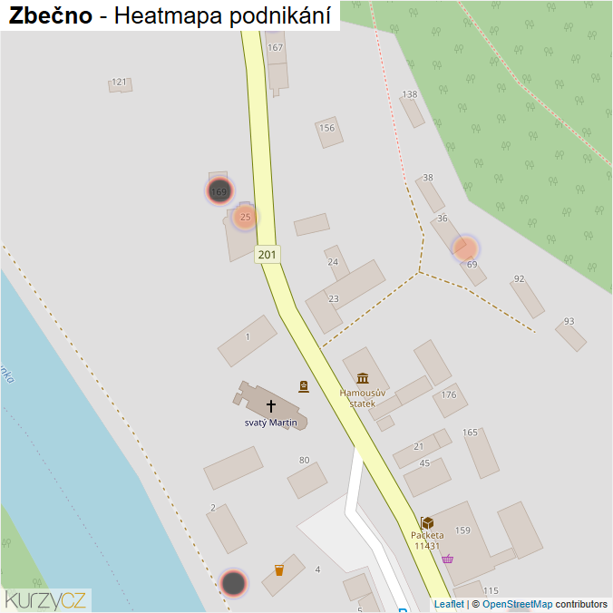Mapa Zbečno - Firmy v obci.