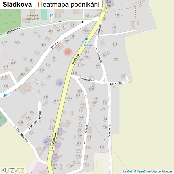 Mapa Sládkova - Firmy v ulici.