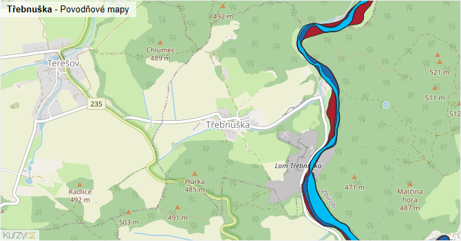Třebnuška - záplavové mapy stoleté vody
