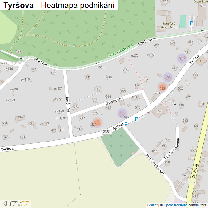 Mapa Tyršova - Firmy v ulici.