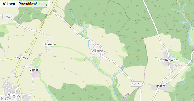 Vlková - záplavové mapy stoleté vody
