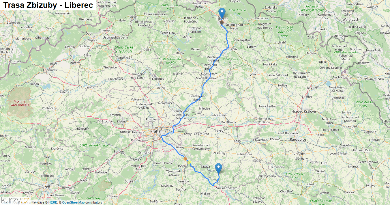 Zbizuby-Liberec, mapa trasy