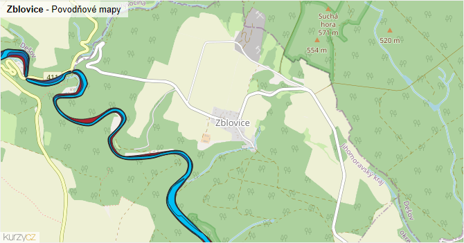 Zblovice - záplavové mapy stoleté vody