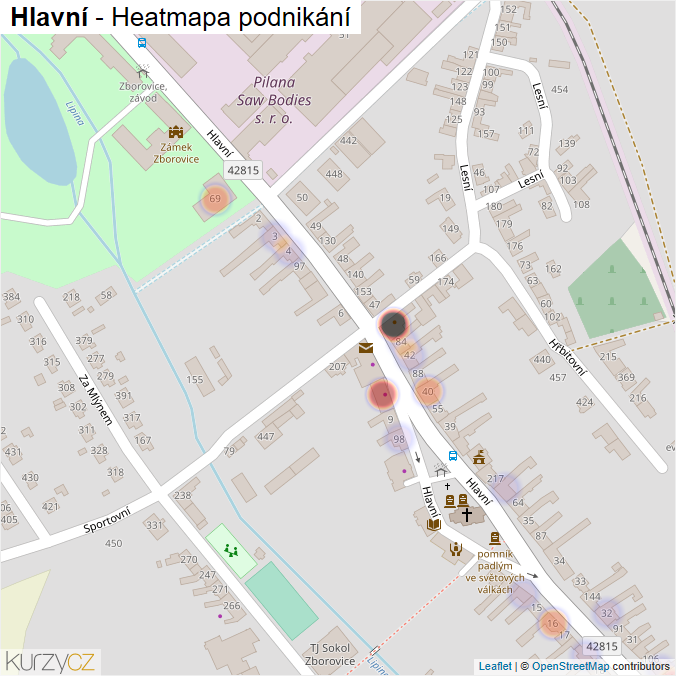 Mapa Hlavní - Firmy v ulici.