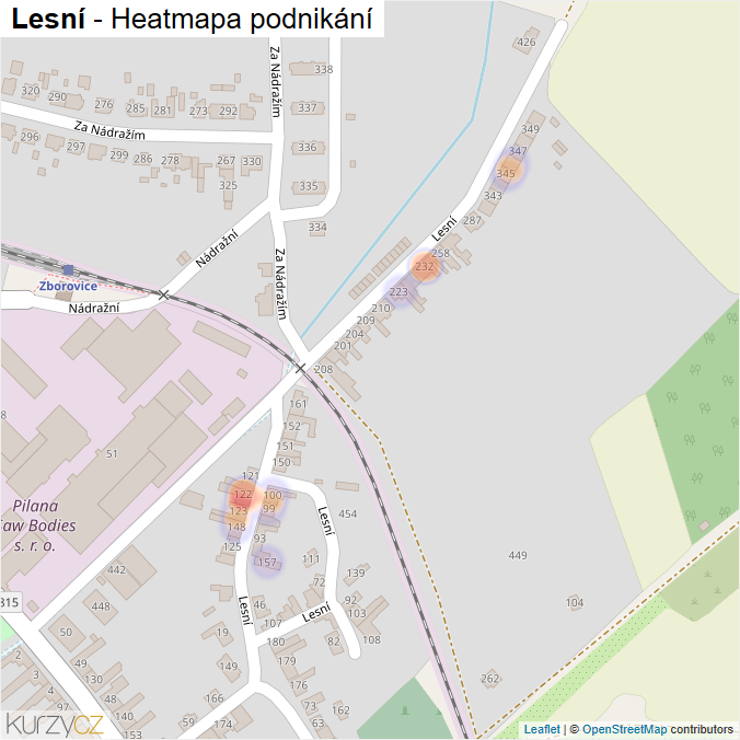 Mapa Lesní - Firmy v ulici.
