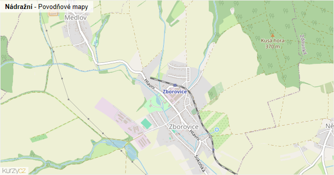 Nádražní - záplavové mapy stoleté vody
