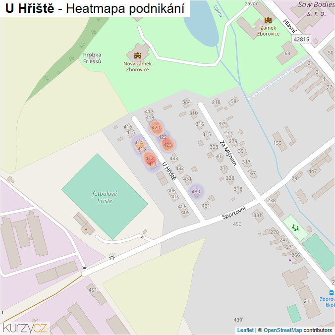 Mapa U Hřiště - Firmy v ulici.