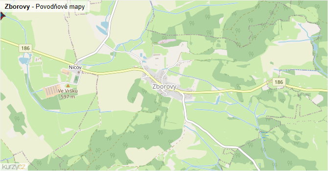 Zborovy - záplavové mapy stoleté vody