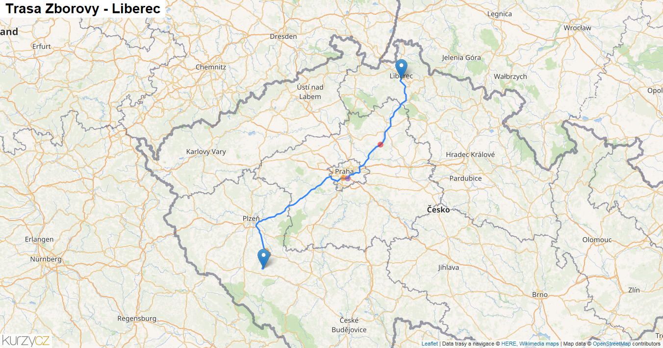 Zborovy-Liberec, mapa trasy