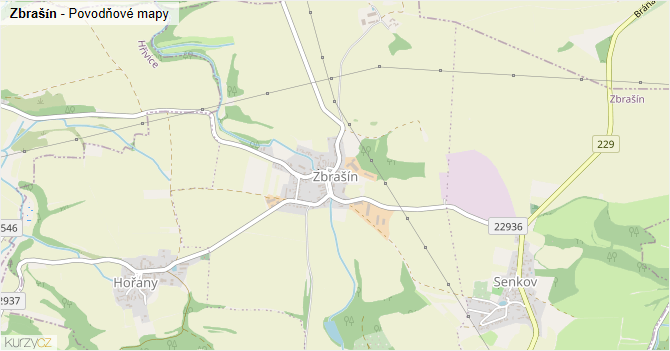 Zbrašín - záplavové mapy stoleté vody