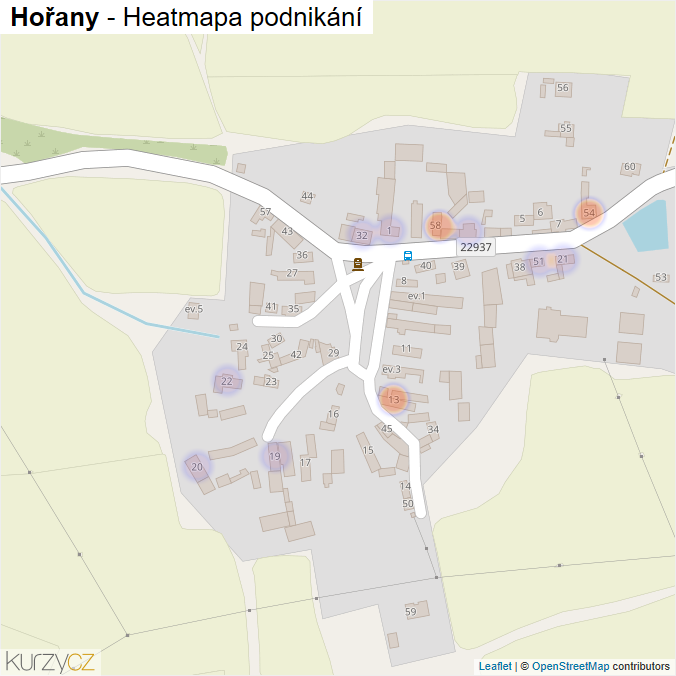 Mapa Hořany - Firmy v části obce.