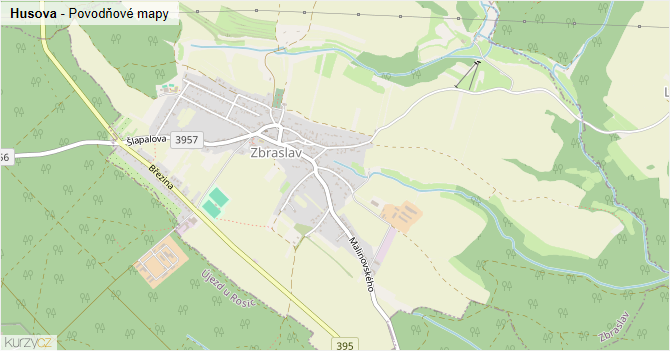Husova - záplavové mapy stoleté vody
