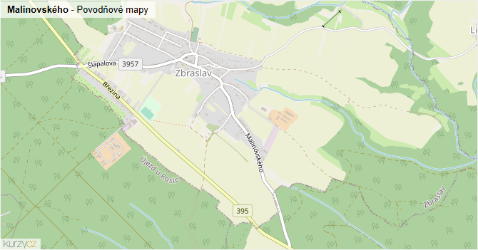 Malinovského - záplavové mapy stoleté vody