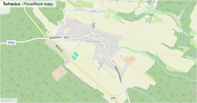 Šefranice - záplavové mapy stoleté vody