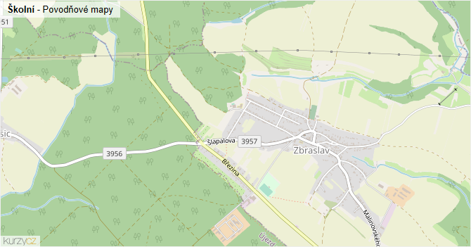 Školní - záplavové mapy stoleté vody