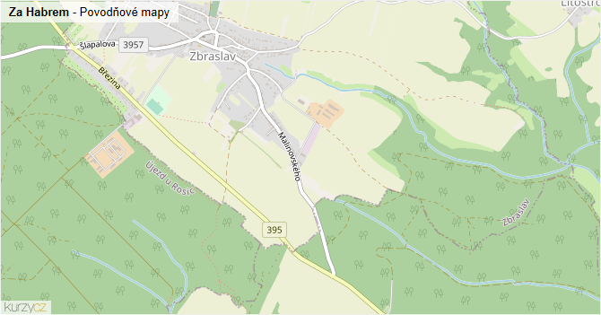 Za Habrem - záplavové mapy stoleté vody