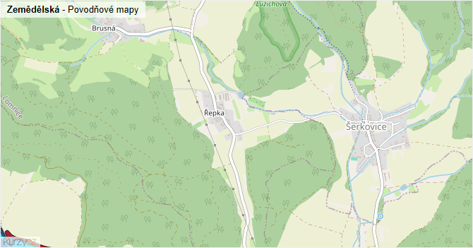 Zemědělská - záplavové mapy stoleté vody