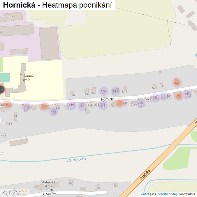 Mapa Hornická - Firmy v ulici.