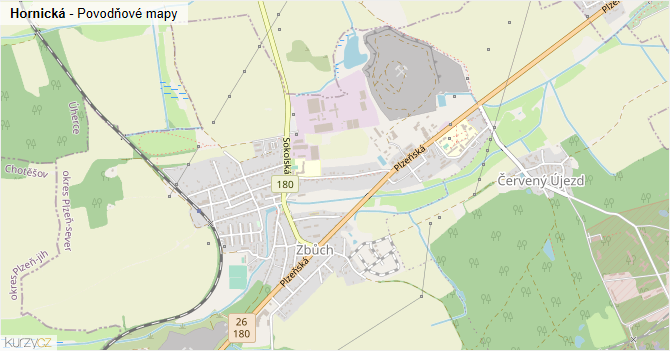 Hornická - záplavové mapy stoleté vody