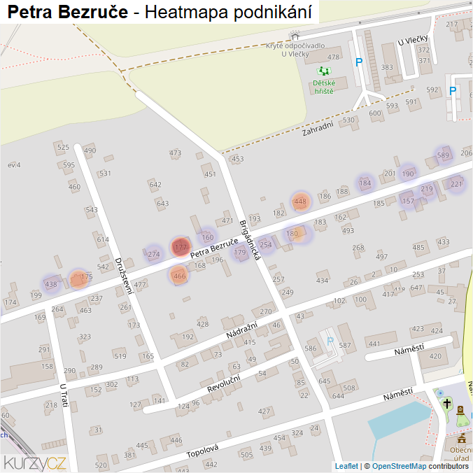 Mapa Petra Bezruče - Firmy v ulici.