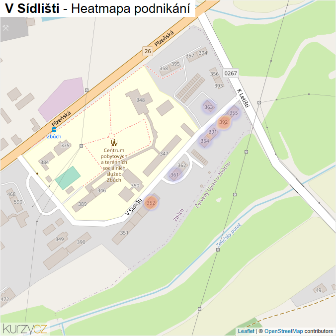 Mapa V Sídlišti - Firmy v ulici.