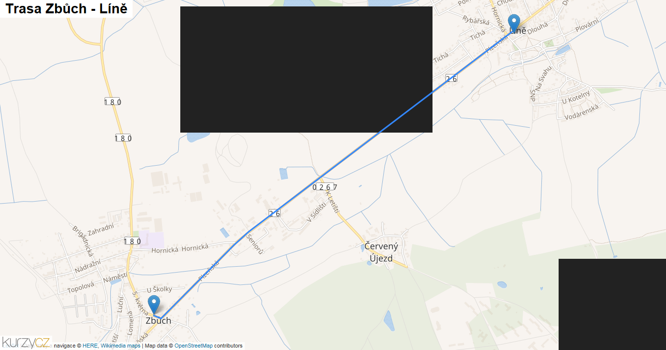 Zbůch-Líně, mapa trasy