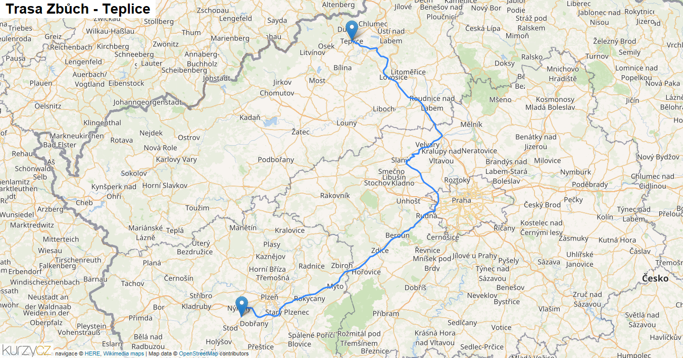 Zbůch-Teplice, mapa trasy