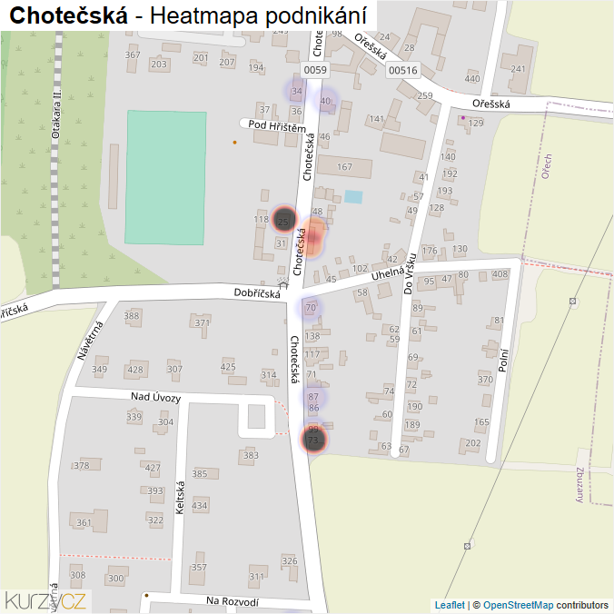 Mapa Chotečská - Firmy v ulici.