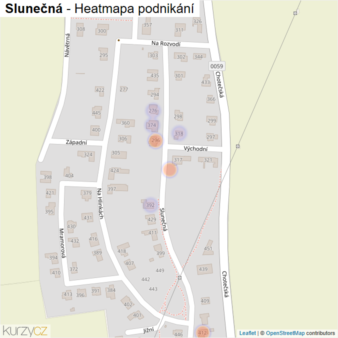 Mapa Slunečná - Firmy v ulici.