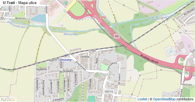 U Trati - mapa ulice
