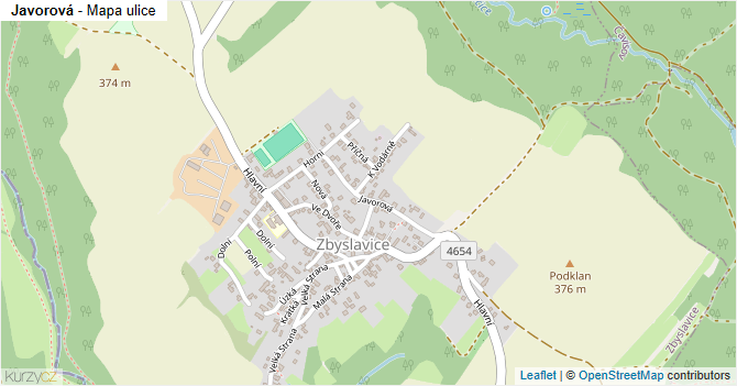 Javorová - mapa ulice