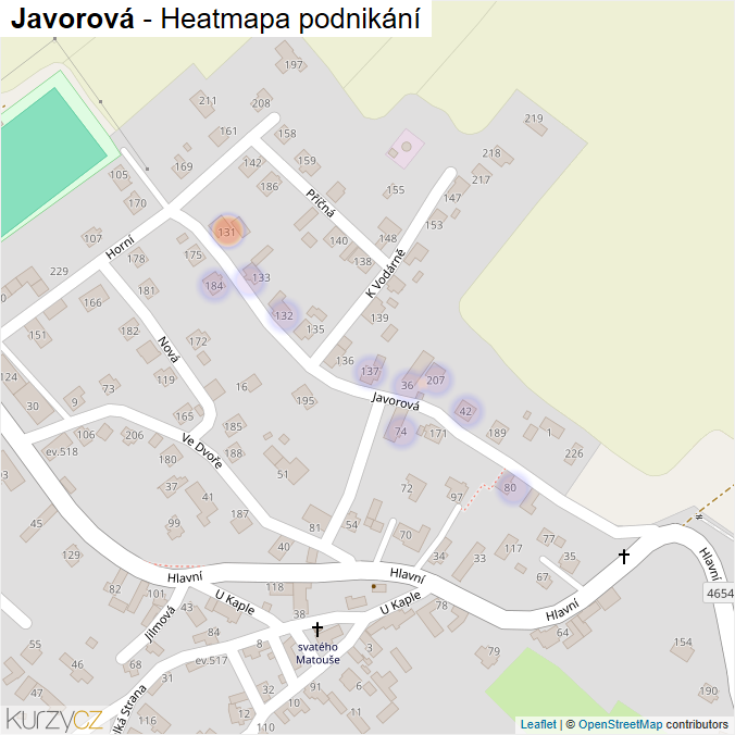 Mapa Javorová - Firmy v ulici.