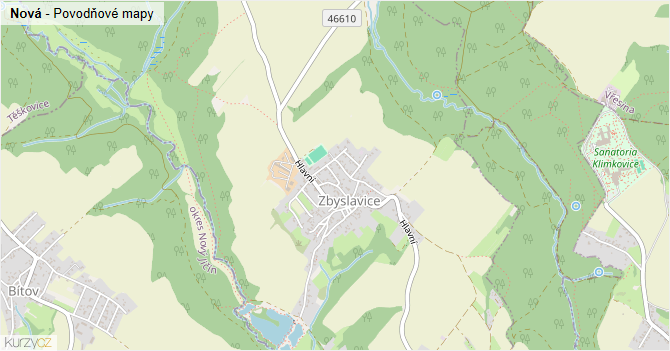 Nová - záplavové mapy stoleté vody