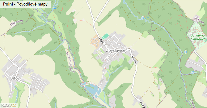 Polní - záplavové mapy stoleté vody