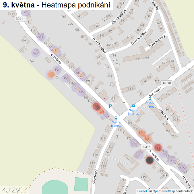 Mapa 9. května - Firmy v ulici.