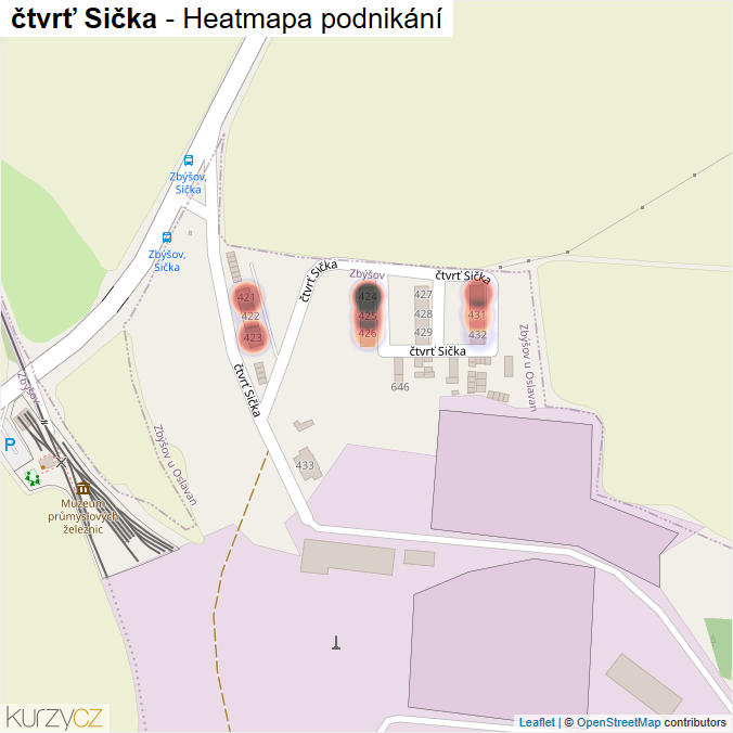 Mapa čtvrť Sička - Firmy v ulici.