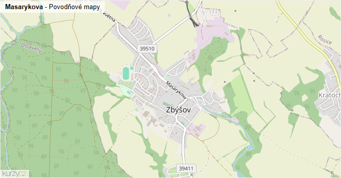 Masarykova - záplavové mapy stoleté vody