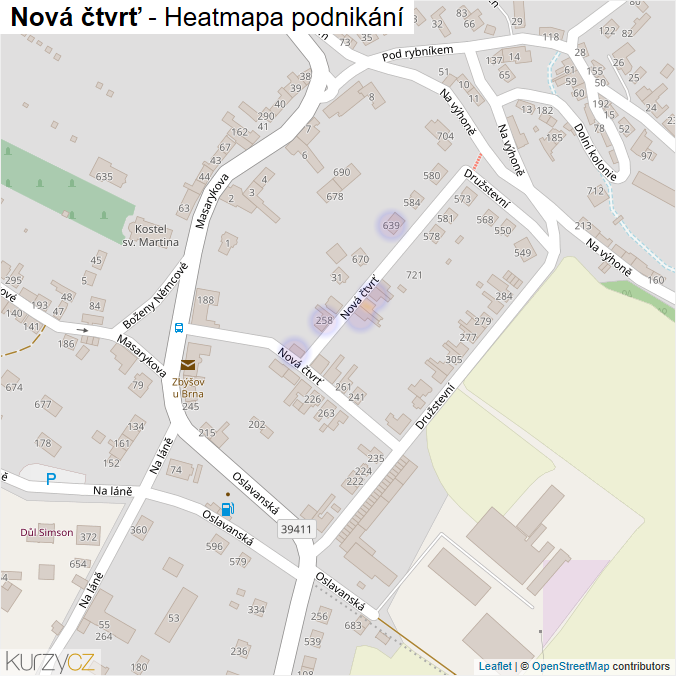 Mapa Nová čtvrť - Firmy v ulici.