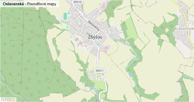 Oslavanská - záplavové mapy stoleté vody