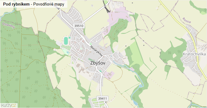 Pod rybníkem - záplavové mapy stoleté vody