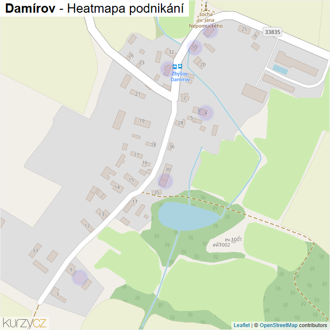 Mapa Damírov - Firmy v části obce.