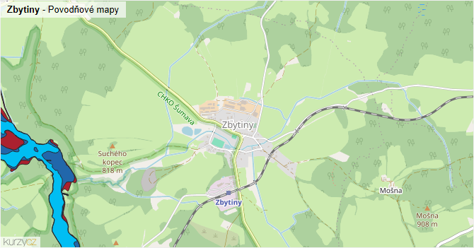 Zbytiny - záplavové mapy stoleté vody