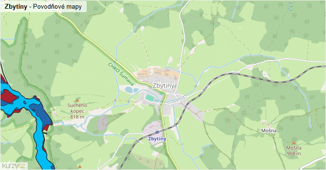 Zbytiny - záplavové mapy stoleté vody