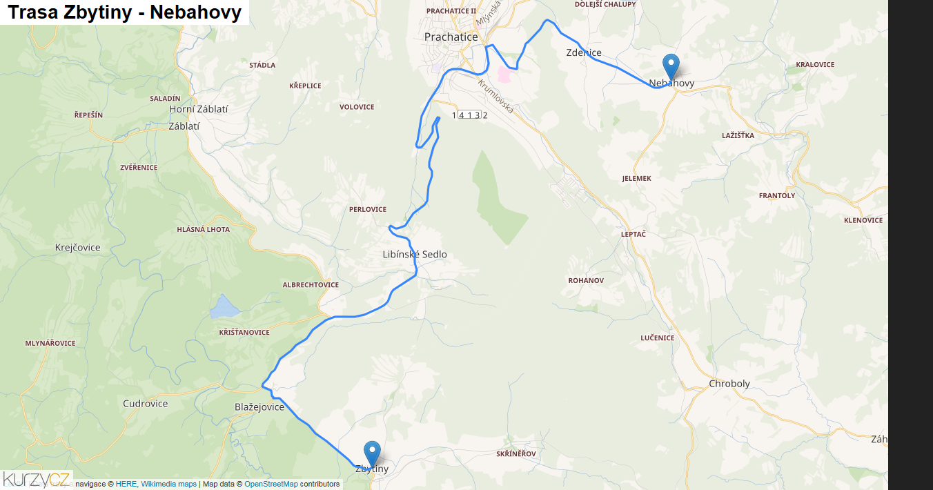Zbytiny-Nebahovy, mapa trasy