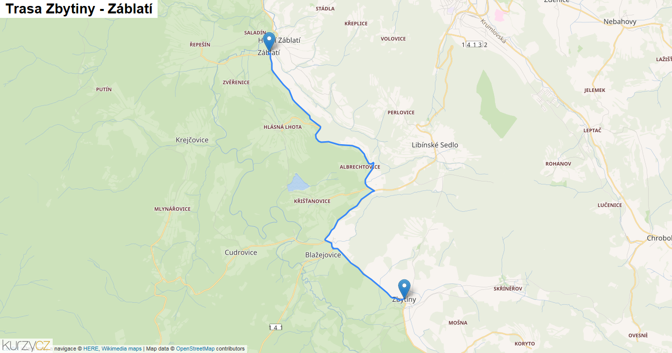 Zbytiny-Záblatí, mapa trasy